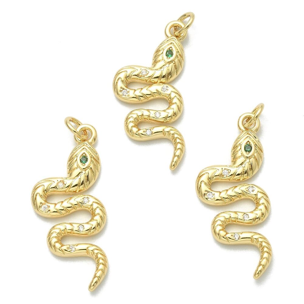 5785 10 Pcs Clear Green Cubic Zirconia Snake Charms for Jewelry Making